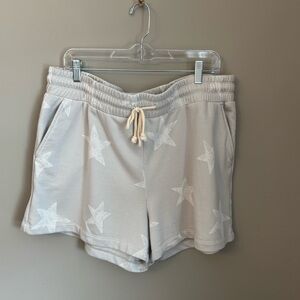 LOFT Light Gray with Cream Star-Print Drawstring Athletic Shorts